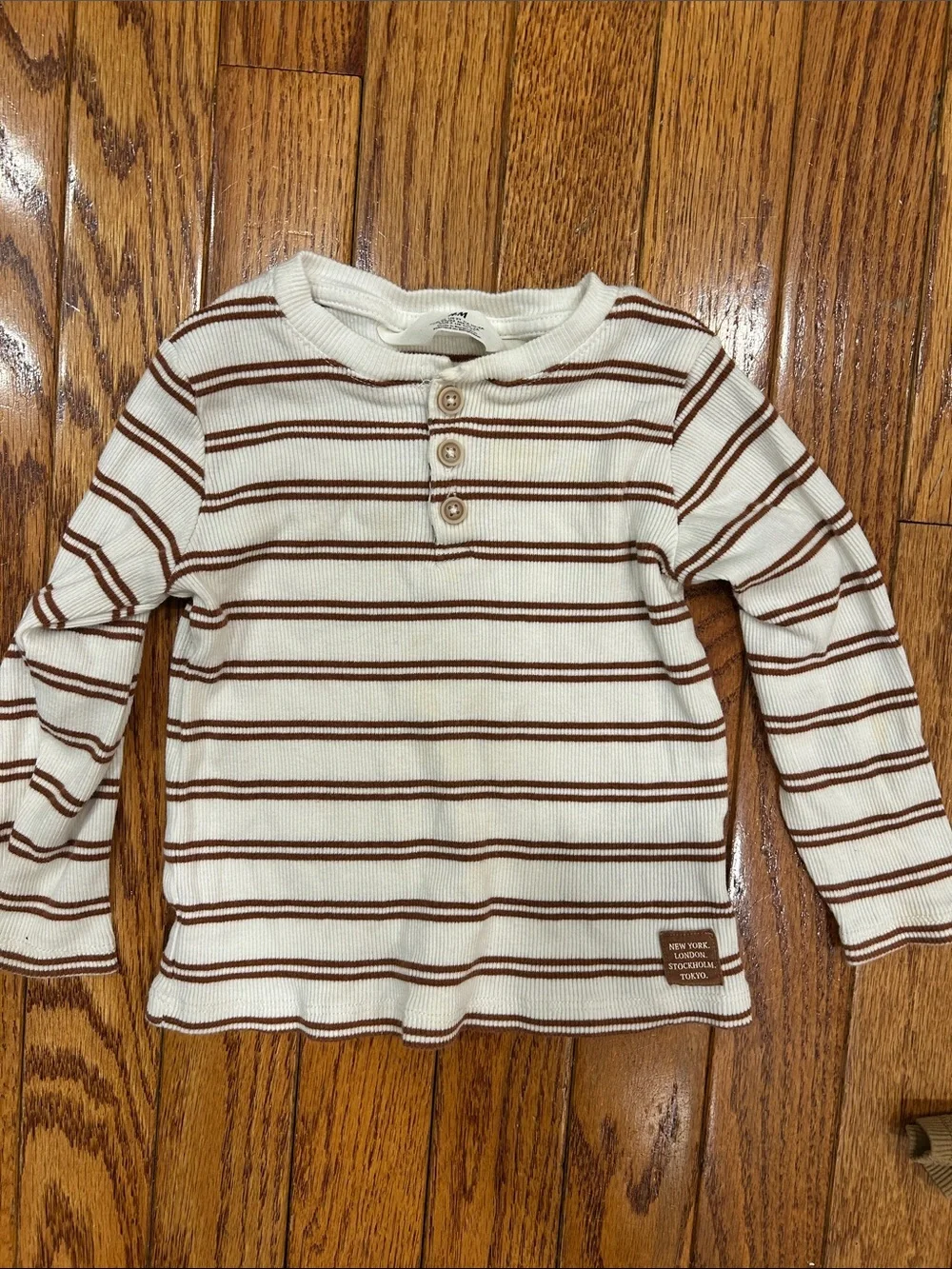 H&M Kids Long-Sleeve Henley Trio in Blue, Brown, and Cream Stripes